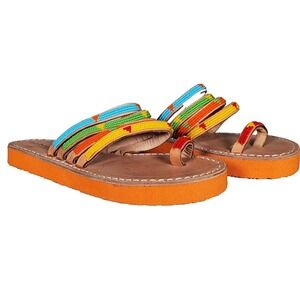 Laidback London Handcrafted Leather Kamba Tribal Beaded Sandals Sz 42 / US 10.5